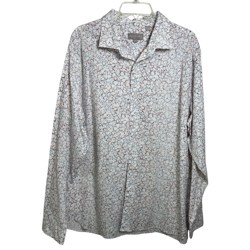 Ted Baker Abstract Floral Print Dress Shirt Size XXL White